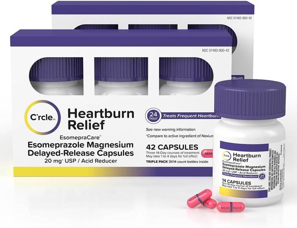 C'rcle Esomeprazole Magnesium 20mg - Antacid Pills Delayed-Release Capsules, Acid Reducer Pills for Frequent Heartburn Relief - Antacids for Acid Reflux Medicine