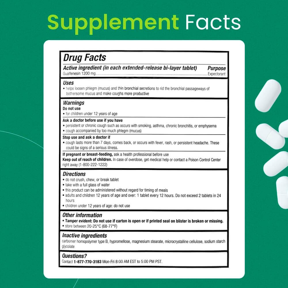 C'rcle Guaifenesin Tablets for Chest Congestion Relief & Expectorant Mucus Relief